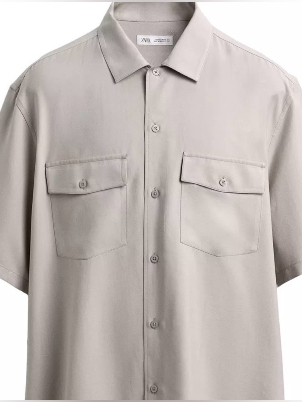 ZARA Men’s Fluid Relaxed Fit Pocket Shirt Pear Gray Size XL